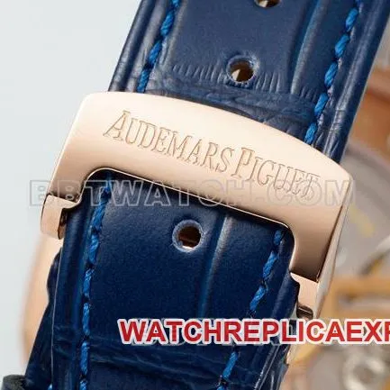 1:1replica watch Royal OakDDF factory Audemars Piguetblue dialrose gold4302 mechanical leather bracelet15510caseback live photo