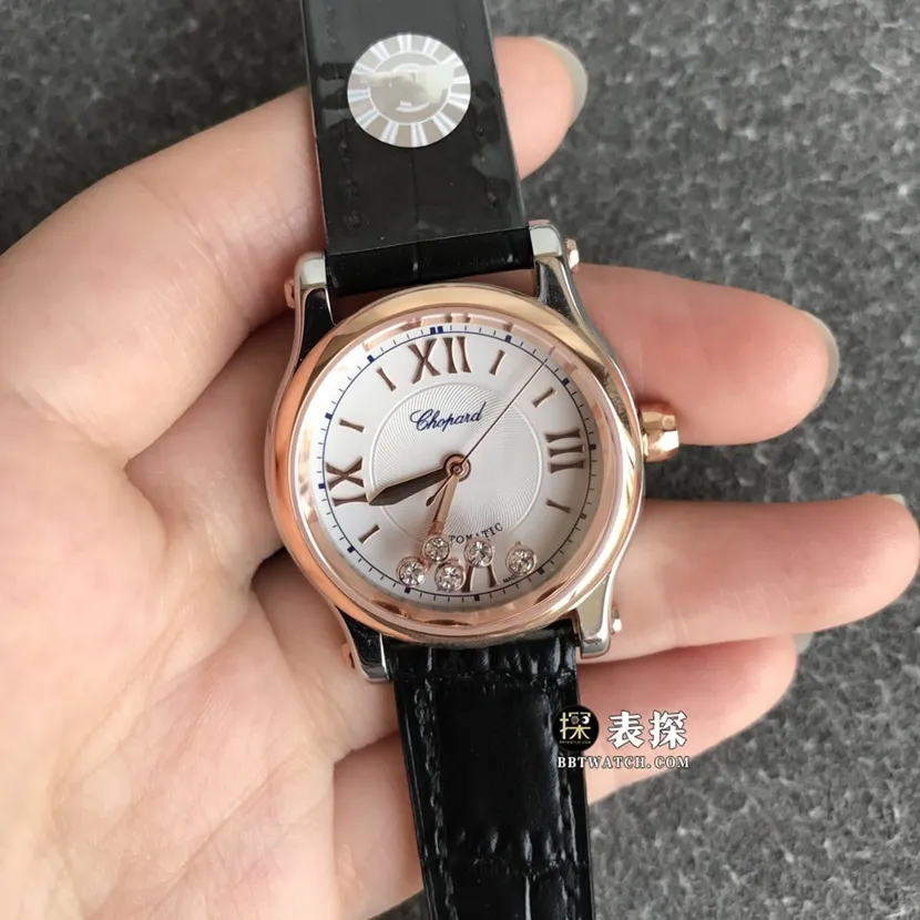 TWF factory Chopard women's five-bead happy diamond watch women's white dialleather strap model pictures and prices side live photo