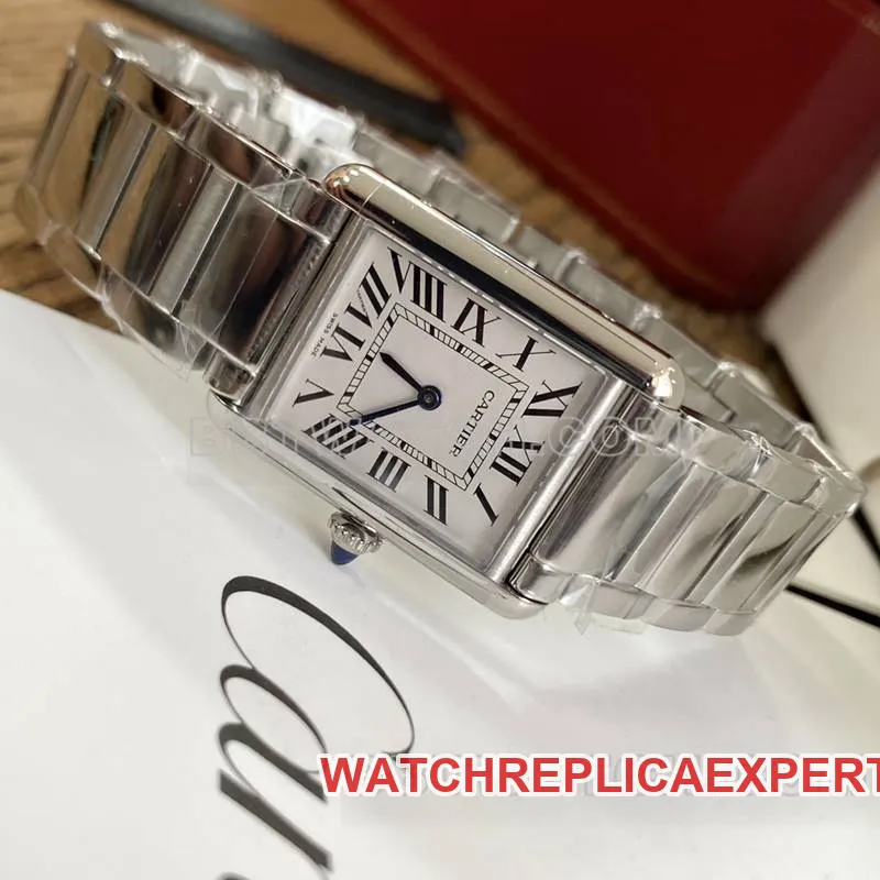 Cartier watch tank white dial blue steel pointer mechanical steel bracelet bracelet live photos