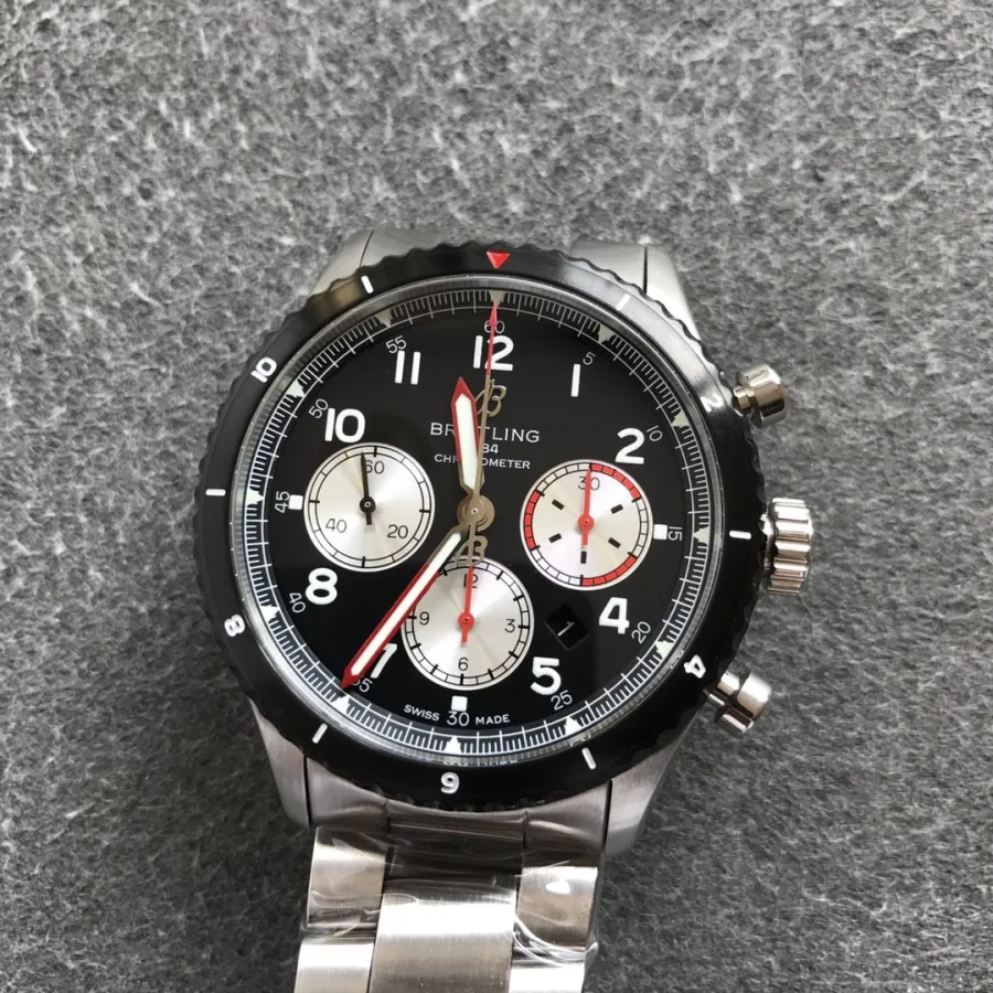 Breitlingtop-tiersuper watch pilot 8 series men's black dialsteel bracelet mechanical watch clasp picture