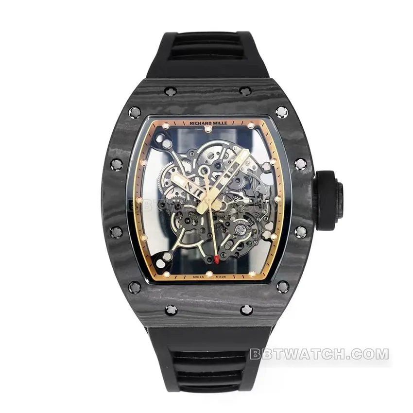 BBR factory Richard Mille men's hollow plate golden inner ring RM055 carbon fiber braceletlive photos