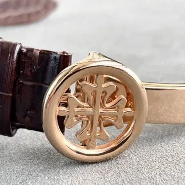 top-tier replicaPatek Philippe watch men's white dial brown belt super complex function chronograph series fully automatic movementleather strap side view