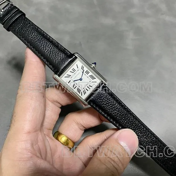 Cartier1:1replica watch DR factory tank white square dialeather strap model caseback live photo