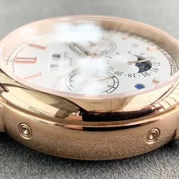 top-tier replicaPatek Philippe watch men's white dial brown belt super complex function chronograph series fully automatic movementleather strap side view