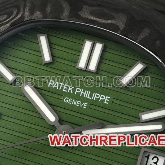 Patek Philippe collectible watch DIW factory Nautilusgreen dial carbon fiber mechanical steel bracelet model 5711side live photo