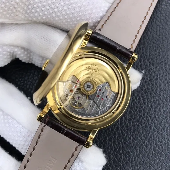 ZF Factorytop-tier watch Patek Philippe men's white dial brown belt automatic movement classical 5153 series leather strap watch side view