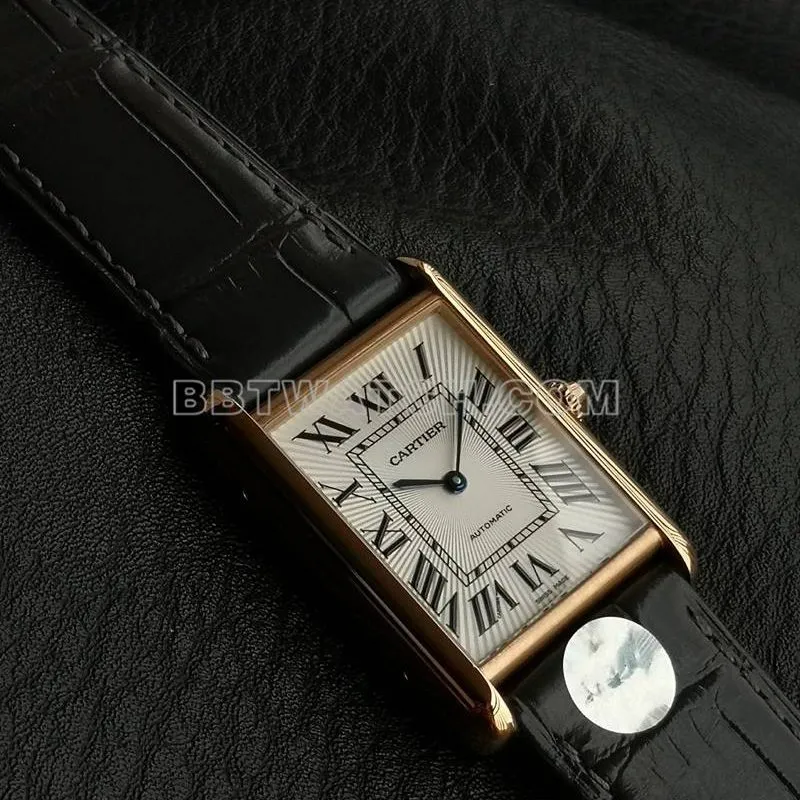 Cartier collectible watch F1 factory tank white dialrose gold case 2899MCmovementleather strap model front live photo