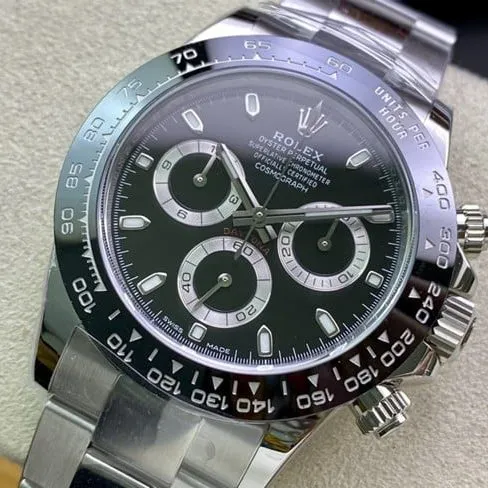 top-tierRolexDaytona black Taodi stainless steelreplica watch front view