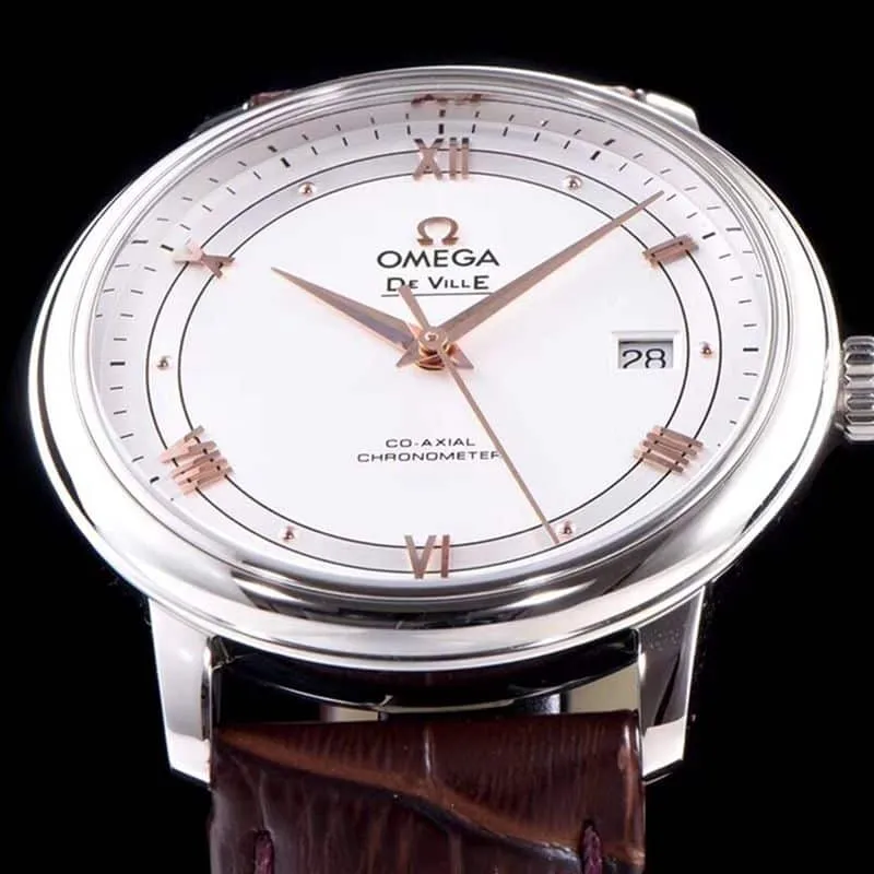 super cloneOmega watch disc flying business series men's mechanical ultra-thin watch brown bracelet track butterfly flying front view