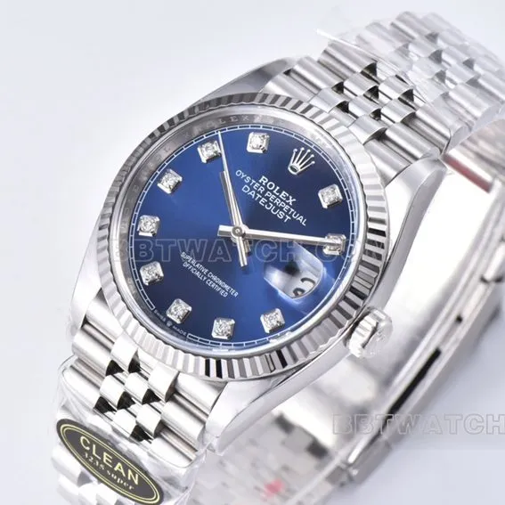 Factory C Rolex log top-tier 1:1high-quality replica36mmblue dial diamond hour markers m126234-0037front live photo