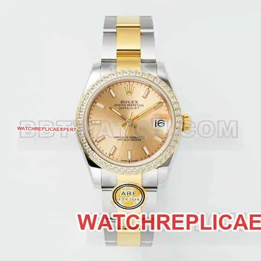 ARF FactoryRolex log gold plate diamond bezel31mm gold three grid link 278383caseback live photo