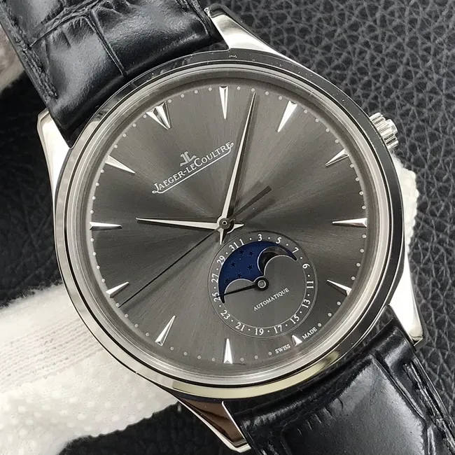 GF FactoryJaeger-LeCoultretop-tier watch moon phase master series formal men's black dial black belt automatic movement watch side view