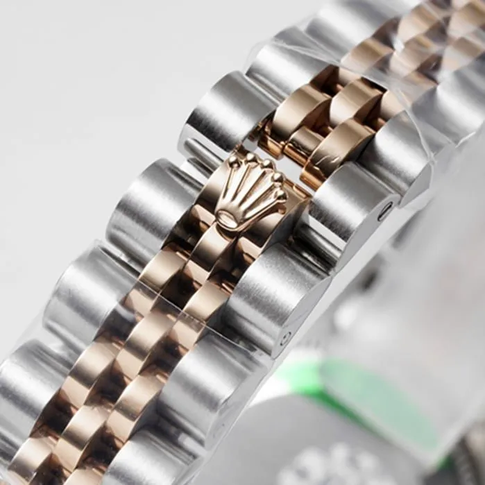 top-tier watch Rolexladies' watchgreen dialDatejuststeel bracelet front view