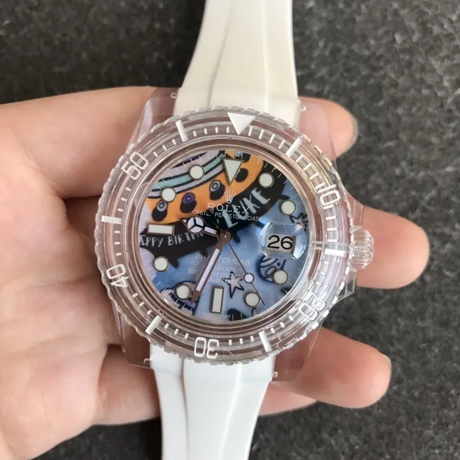 top-tier replicaRolex men's blue dialrubber strap crystal series mechanical watch bracelet picture
