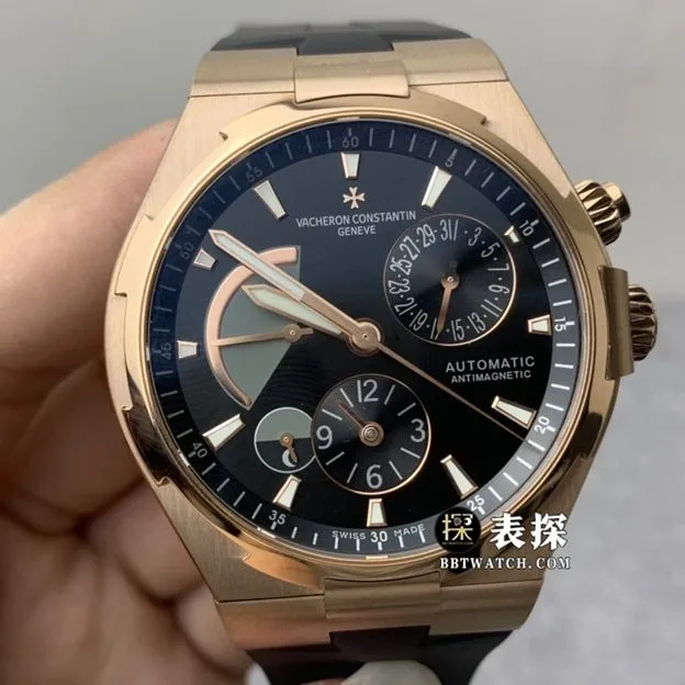 TWA factory Vacheron Constantin watch men's black dial dual time zone leather strap model pictures and prices side live photo