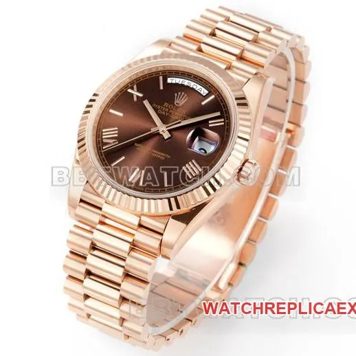 watch Day-DatePPM factory Rolex mechanical brown dial Roman numerals rose goldside live photo