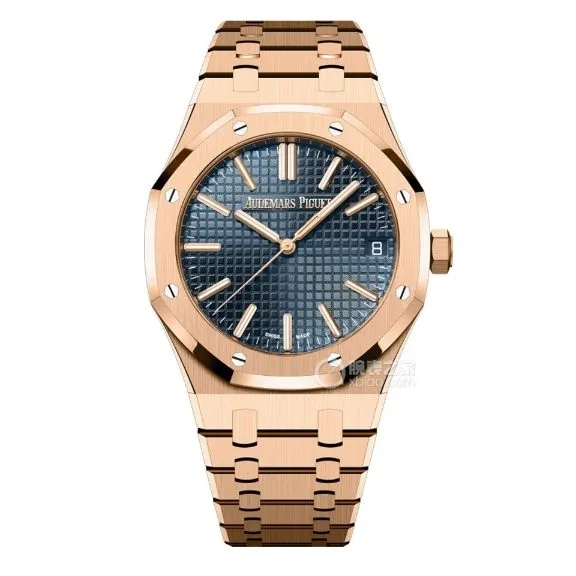 APS factory Audemars PiguetRoyal Oak1:1top-tier watch blue dialrose goldsteel bracelet model 15510OR.OO.1320OR.03caseback live photo
