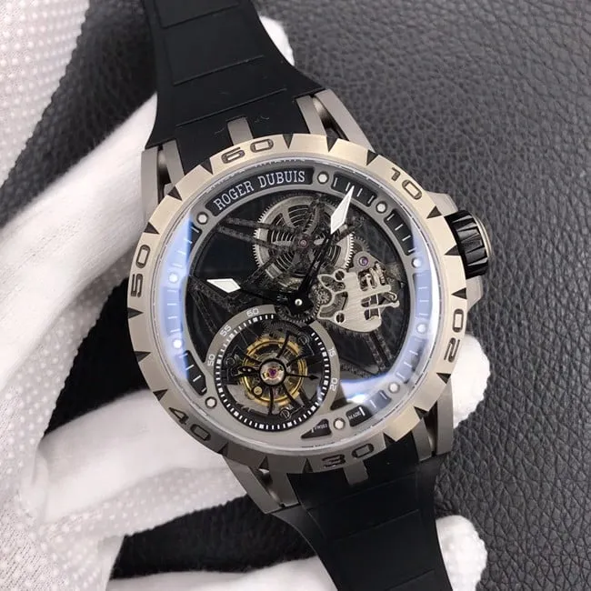 BBR factory top-tier watch Roger Dubuis men's black dialrubber strap manual winding tourbillon watch side view