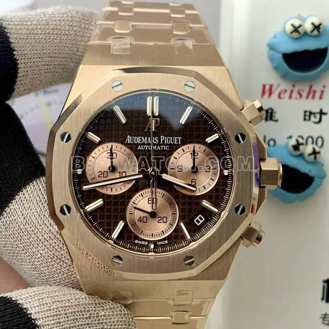 top-tier watch Audemars PiguetBLS factory Royal Oakrose goldblack dial mechanical 26420front live photo