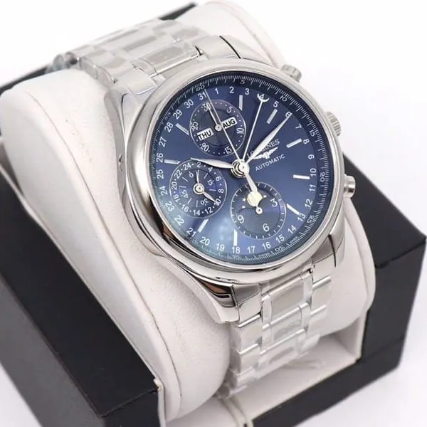 GL factory Longinesreplica watch famous eight-pin moon phase7751 blue dialsteel bracelet movement picture
