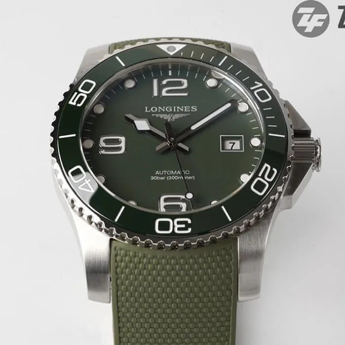 top-tier watch Longines men's green dial Concas series leather strap watch side view