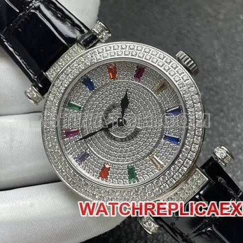 Frank Muller watch quartzABF factory diamond bezel black leather braceletcaseback live photo