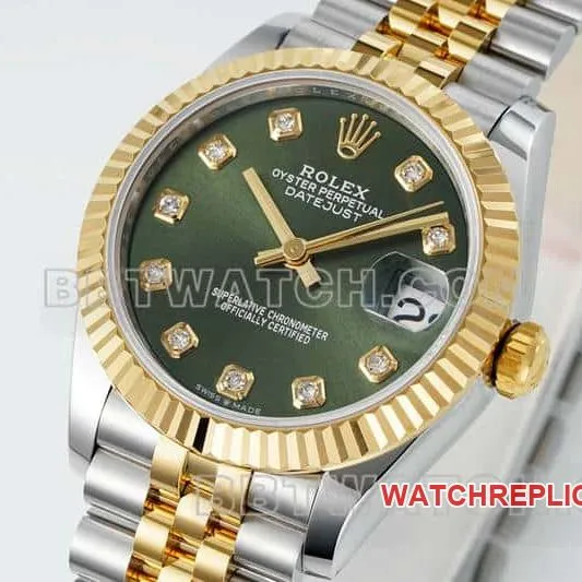 ARF FactoryRolex log top-tier 1:1high-quality replicagreen dial31mm gold five-grid chain link278273side live photo