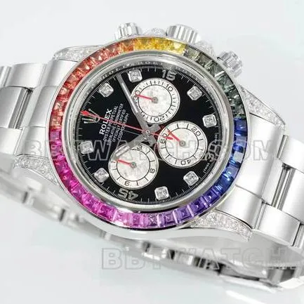 watch DaytonaRX FactoryRolex rainbow diamond bezelblack dial mechanical side live photo