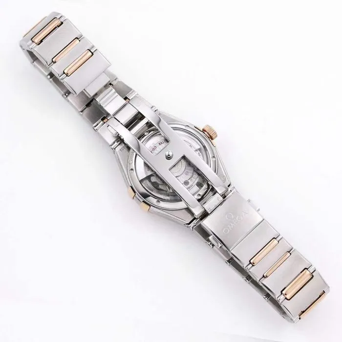Top collectible watches Omega Women's White Plate Constellation Steel Strap Watch Front View