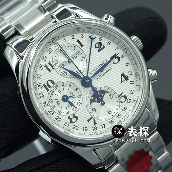 KL factory watchmaking traditional Longines1:1replica watch silver dial wheat grain pattern blue steel hands steel bracelet model L2.673.4.78.6braceletlive photos