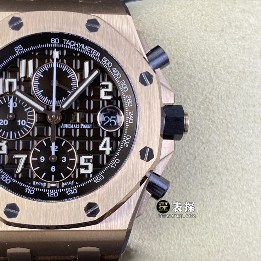 APF factory Audemars PiguetRoyal Oak offshore type 26470 top-tier watch men's coffee panda disk leather strap model pictures and prices caseback live photo