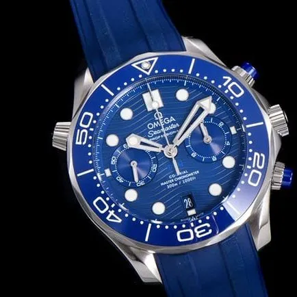 OM Factory Omegatop-tier watch new Seamaster 300m men's blue dial blue rubber strapchronograph watch front view