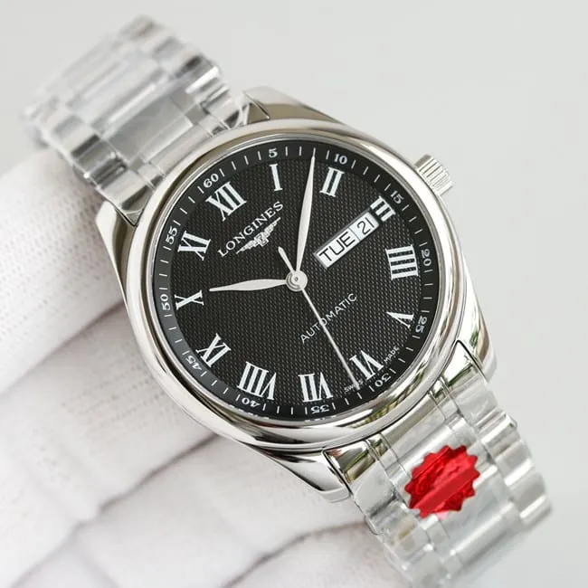 KL factory top-tier watch Longines famous craftsman double date displayl2.775black dial watch front view