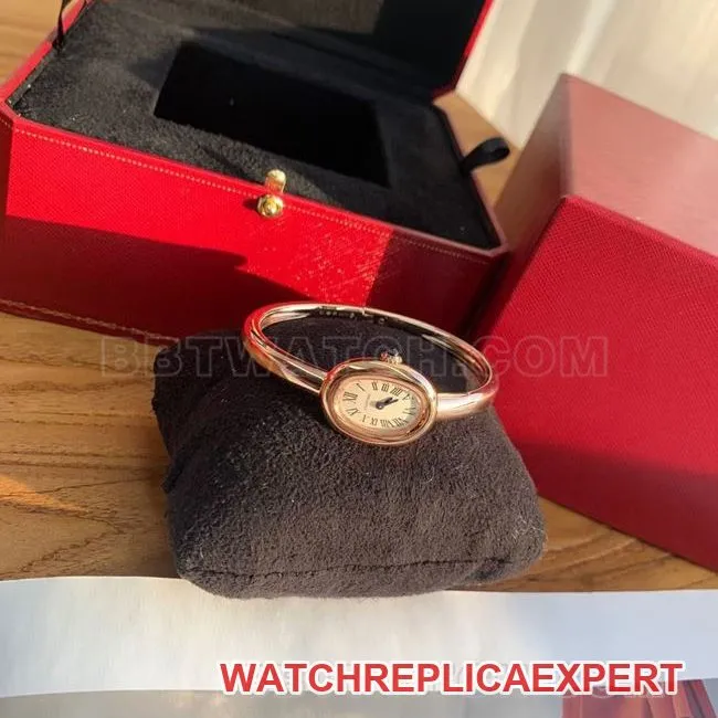 collectible Watch: BBA Factory "Bathtub" Cartier Silver-White Dial with Rose Gold Ring Quartz—Front View Actual Photos
