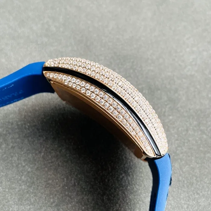 Top-tier watch Frank Muller men's blue dialV45 SC DT series full automatic movement watch side view