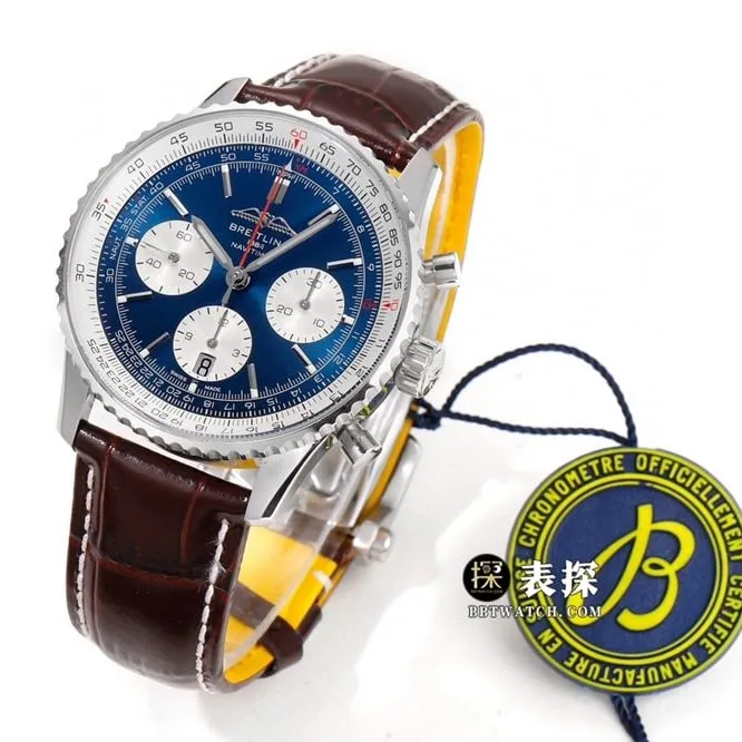 BLS aviation chronograph1Breitling1:1replica watch blue dialleather strap model AB0137211C1P1clasplive photos