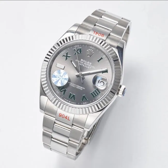 WF Factory Top Rolex 41mm Logbook Series Gray Disc Steel Strap Watch Front View
