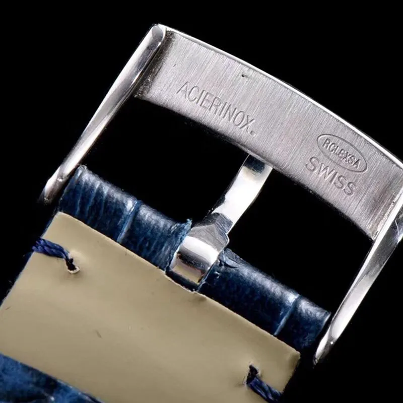 Omegasuper watch disc flying business series men's mechanical ultra-thin watch blue leather blue face bracelet picture