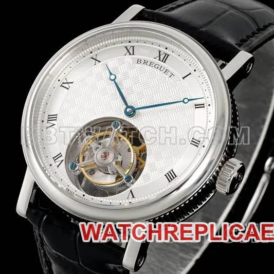 Breguet collectible watch RMS factory classic silver white dialtourbillon mechanical leather strap model side live photo