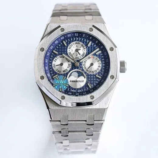 WWE factory top-tier replicaAudemars Piguetsuper watch men's white dialRoyal Oak26574ST series mechanical steel bracelet watch detail shots