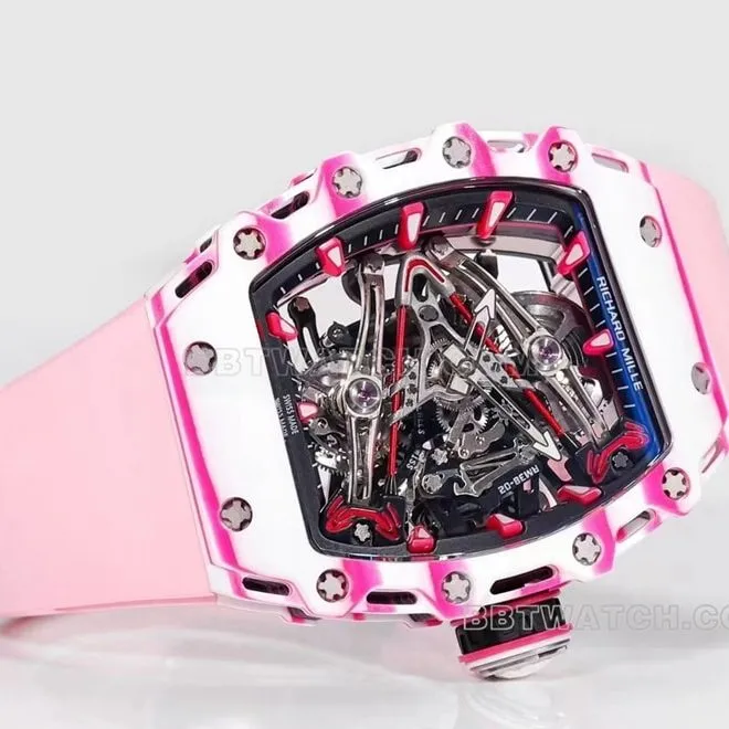 Richard Mille men's top-tier pink rubber RM 38-02caseback live photo
