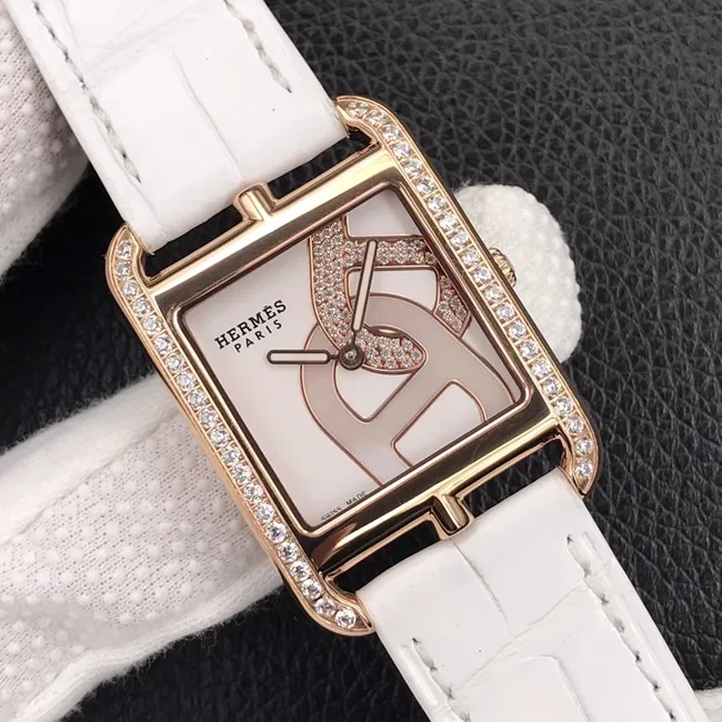 YF factory top-tier watch Hermès women's white dial white belt leather strapquartz watch clasp picture