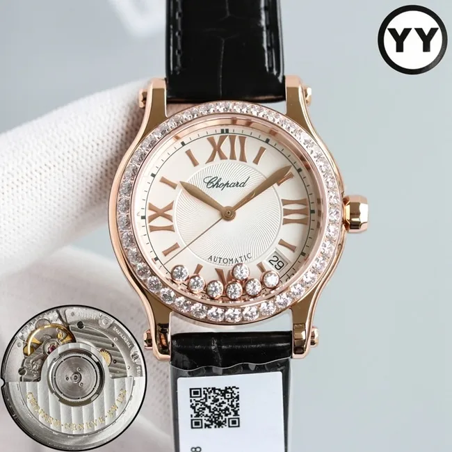 Top Chopard women's watch, blue dial, blue strap, Happy Diamonds series, mechanical watch, buckle photo