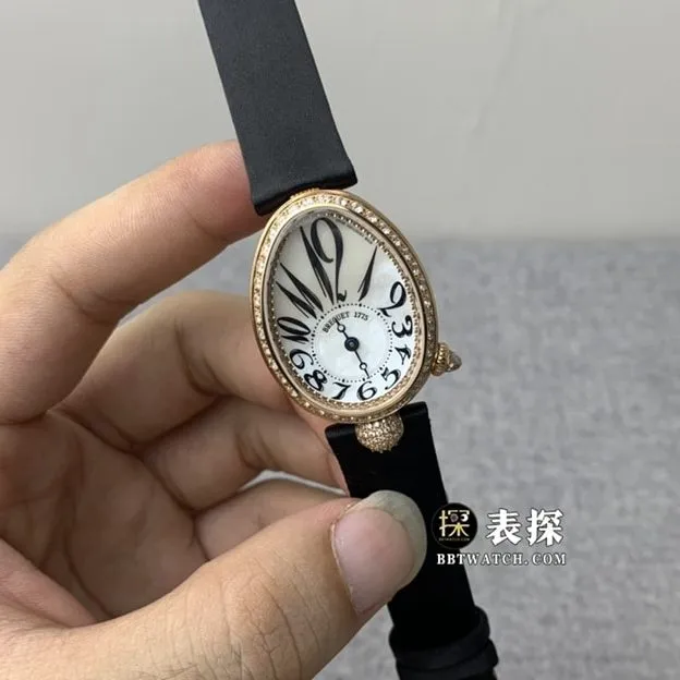 ZF Queen of Naples Breguet watch silver and white mother-of-pearl plate rose goldleather strap model back view