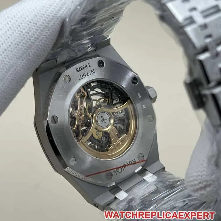 THBAudemars PiguetRoyal Oak1:1super dark gray hollow plate steel bracelet model 15407side live photo