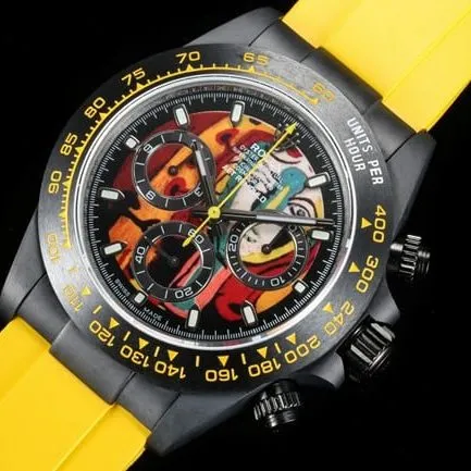 TW factory top-tier replicaRolexDaytona men's black dial yellow rubber strap fully automatic movement watch back cover picture