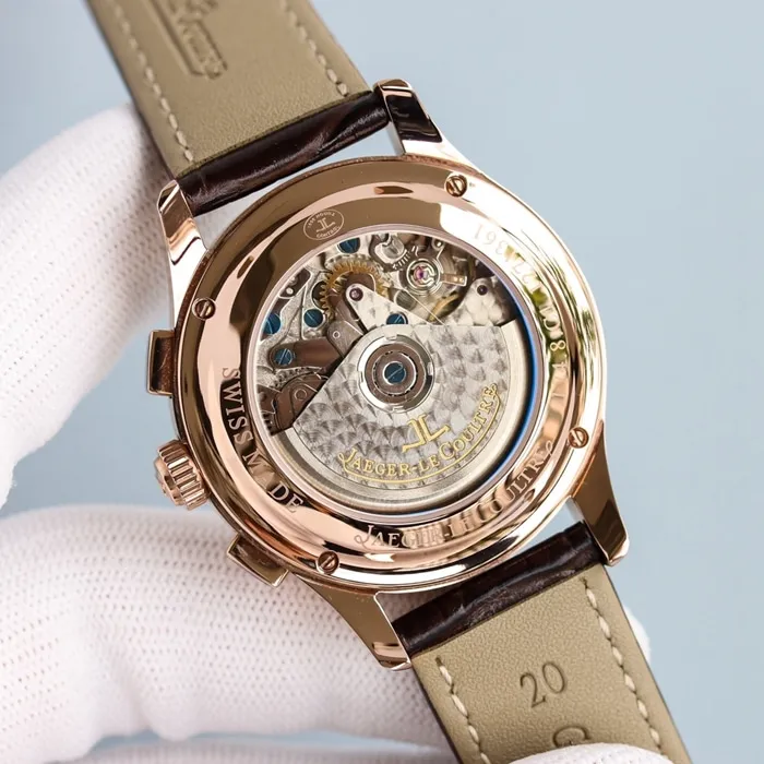 top-tier watch Jaeger-LeCoultre men's rose goldwhite dial master series fully automatic movementleather strap watch clasp picture