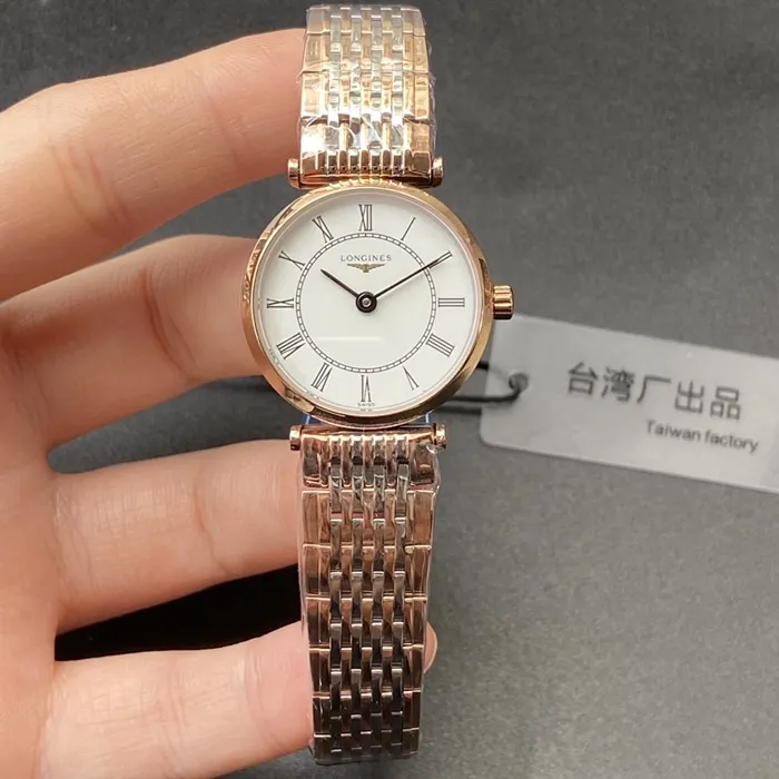 top-tier watch Longines couple watch white dial gold belt Jialan series quartz watch side view