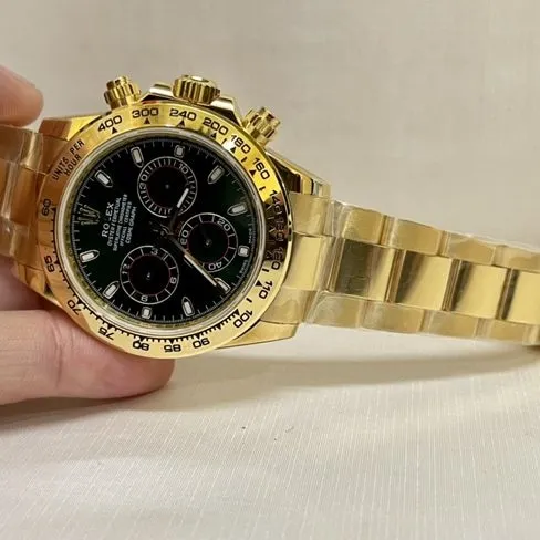top-tier watch Rolex men's green dial gold steel bracelet green gold mechanical watch side view