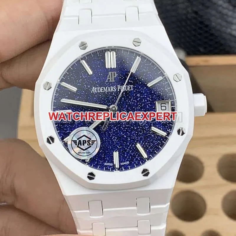 APS factory Audemars PiguetRoyal Oaktop-tier 1:1super starry sky disk white ceramic15500 wearing live photos